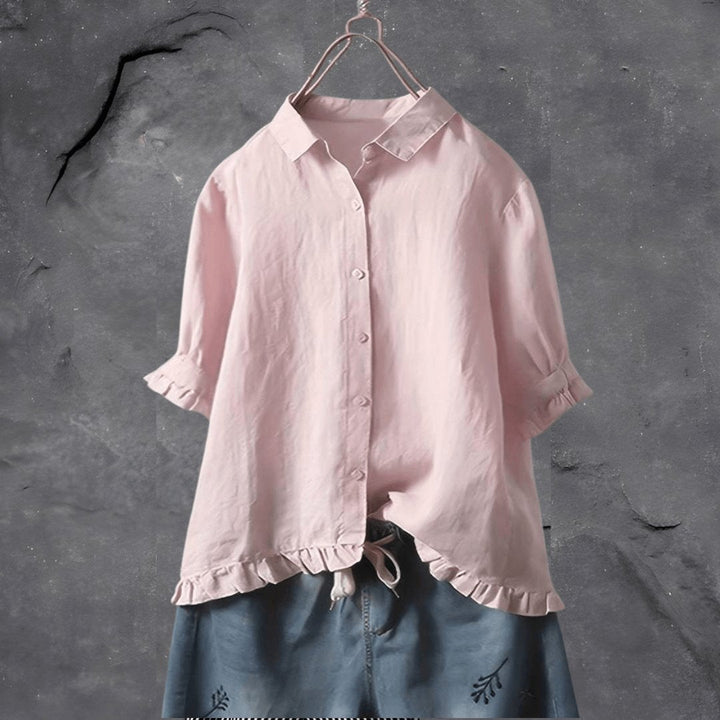 Heather | Ruffle-Hem Collared Blouse