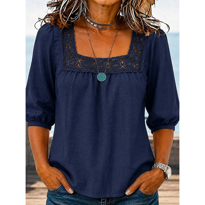 Maribeth | Lace-Trim Square Neck Blouse