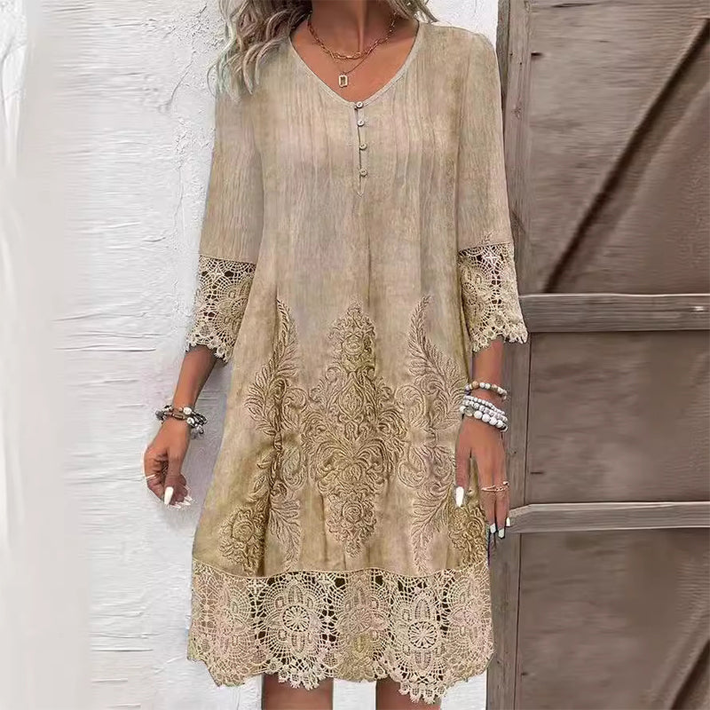 Marleen | Lace-Trimmed Midi Dress