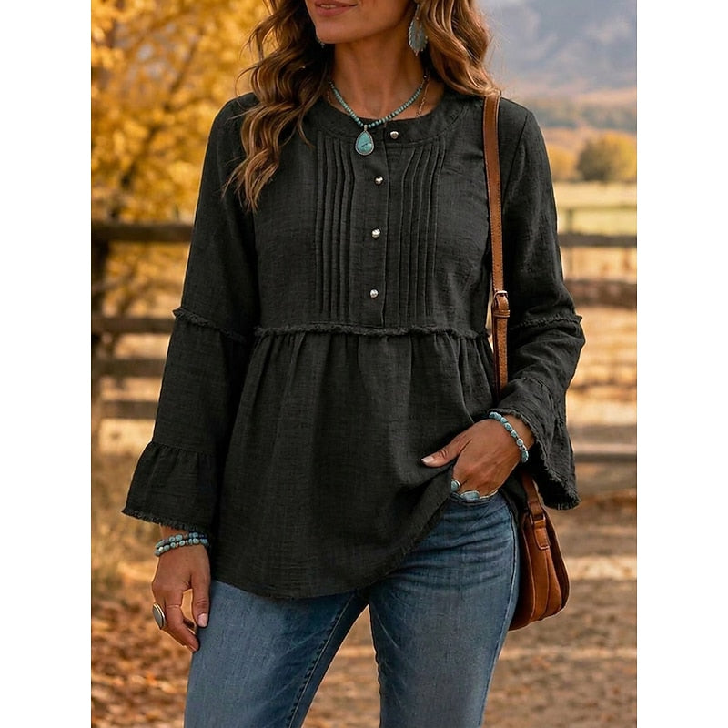 Bethany | Pintucked Peplum Blouse