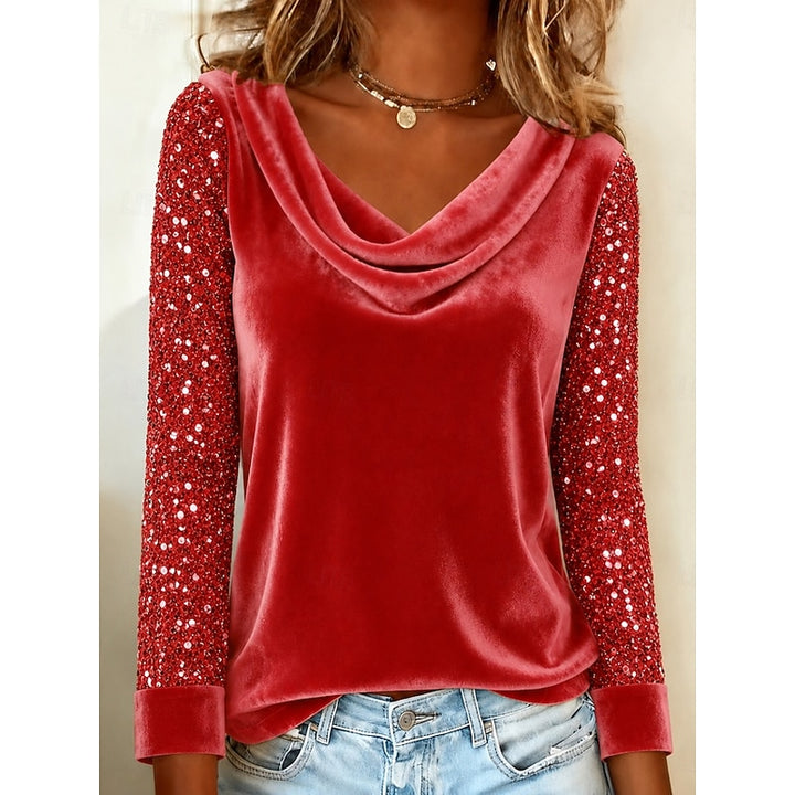 Annabel | Shimmer-Sleeve Draped Cowl Neck Top