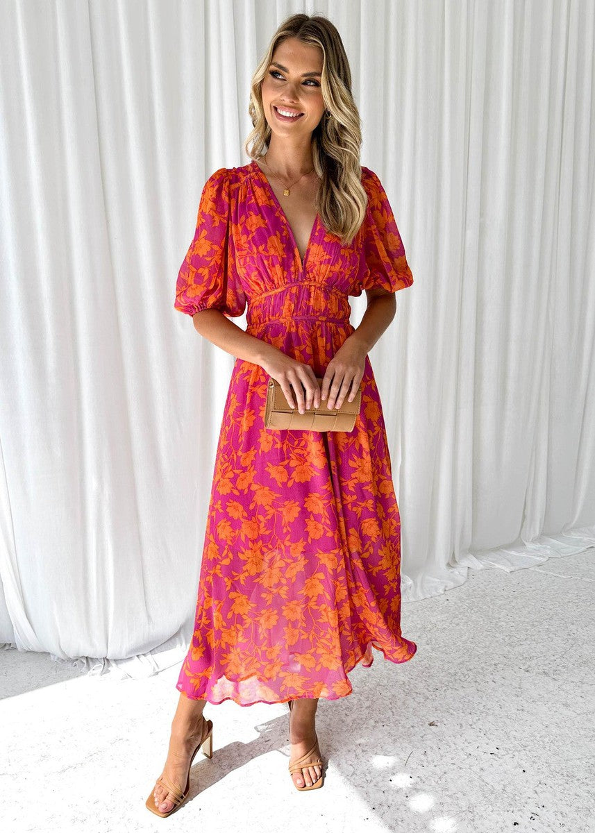Isabella | Casual Floral V Neck Maxi Dress