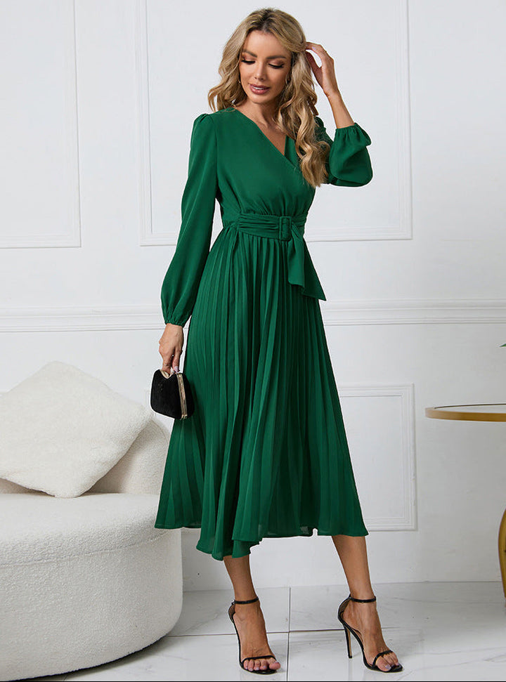 Grace | Stylish V-Neck Long Sleeve Midi Dress
