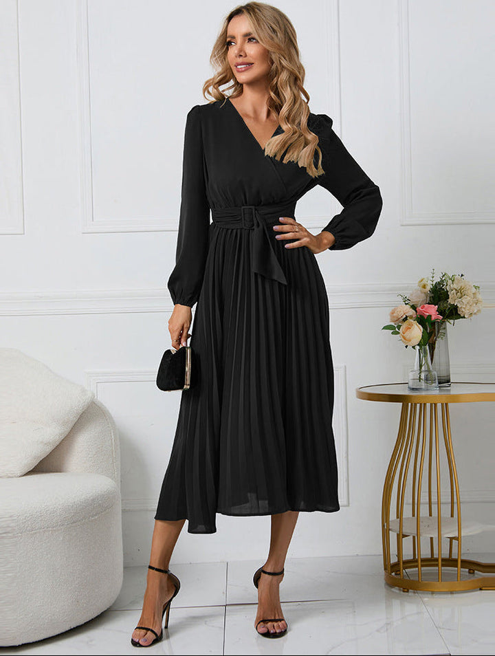 Grace | Stylish V-Neck Long Sleeve Midi Dress