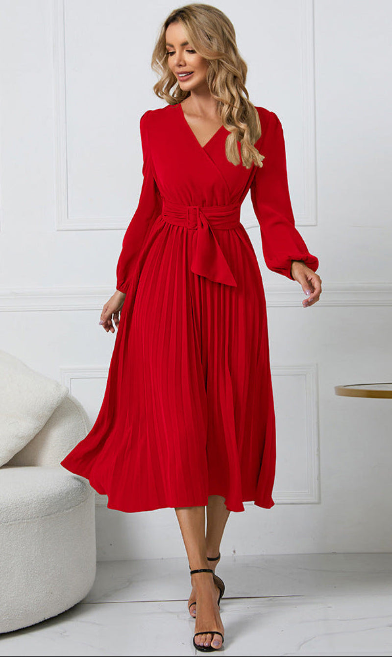 Grace | Stylish V-Neck Long Sleeve Midi Dress