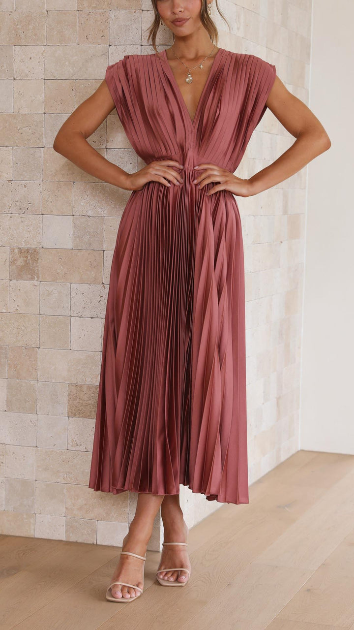 Kaitlyn | Stylish Pleated V-Neck Midi Dress