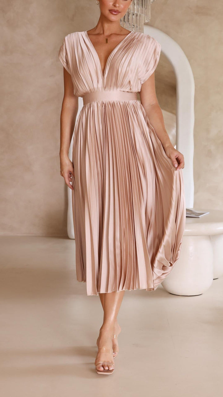 Kaitlyn | Stylish Pleated V-Neck Midi Dress