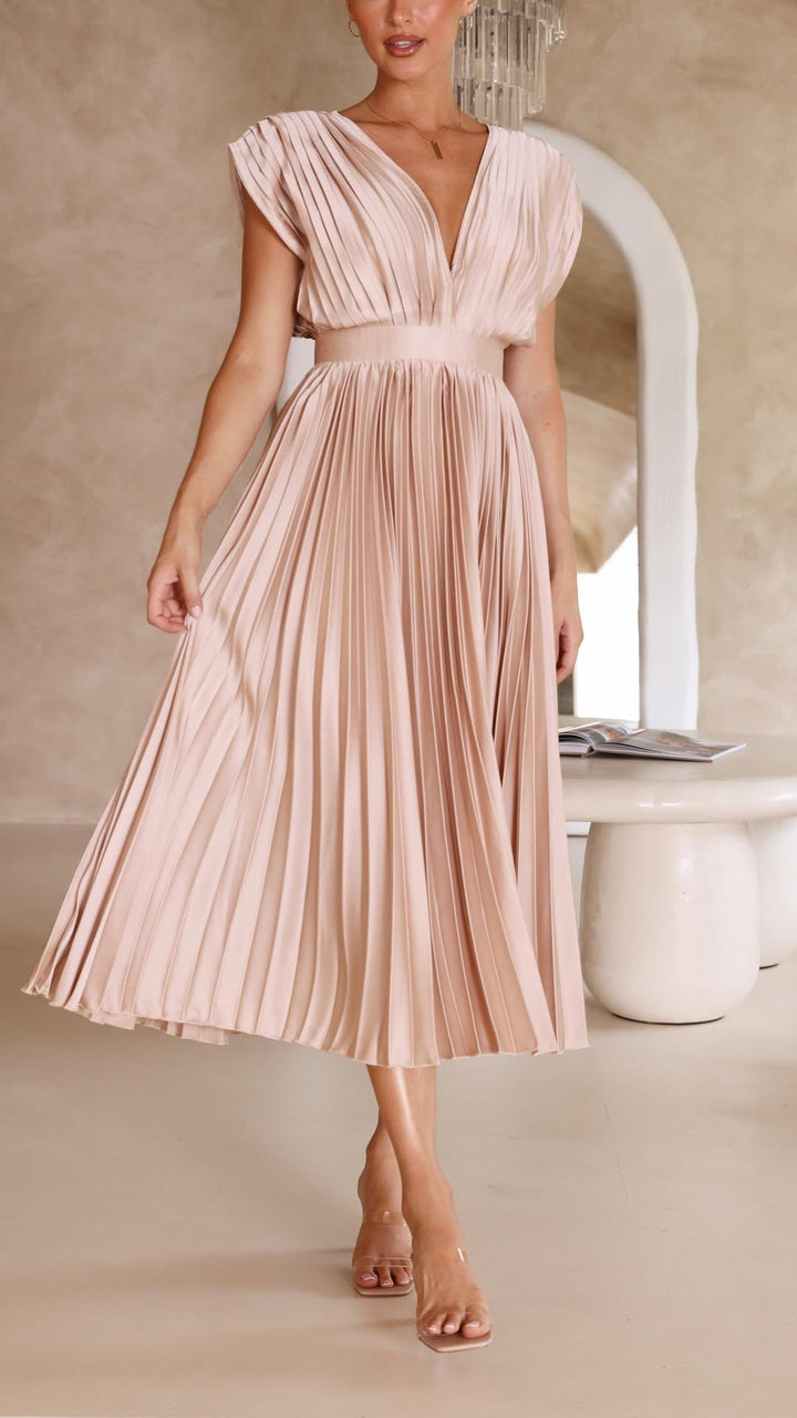 Kaitlyn | Stylish Pleated V-Neck Midi Dress