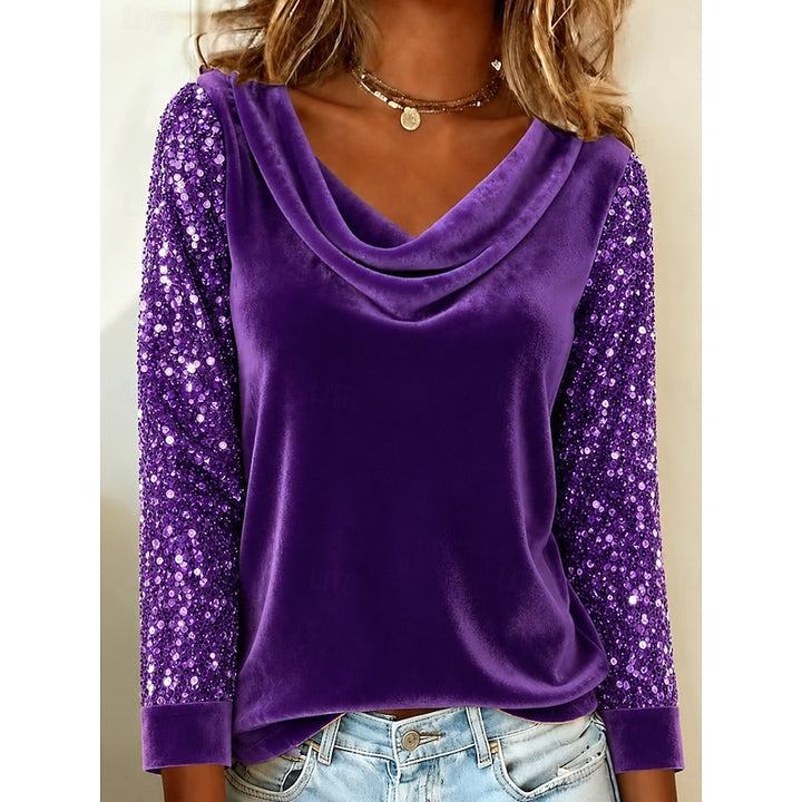Annabel | Shimmer-Sleeve Draped Cowl Neck Top