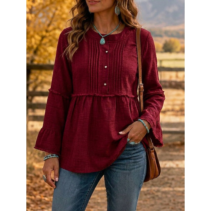 Bethany | Pintucked Peplum Blouse