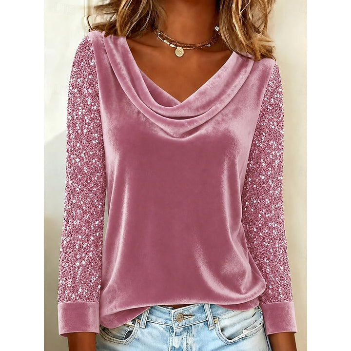 Annabel | Shimmer-Sleeve Draped Cowl Neck Top