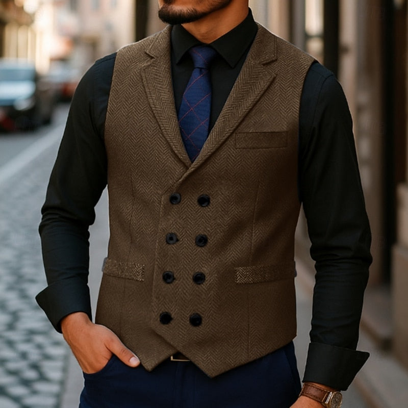 Ellery | Herringbone Double-Breasted Waistcoat