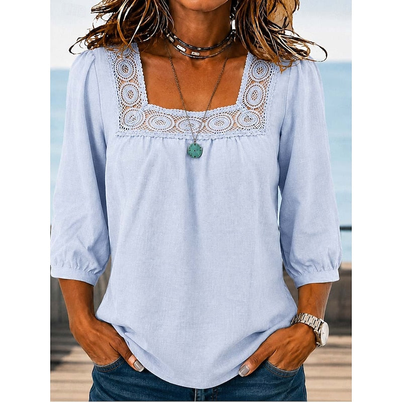 Maribeth | Lace-Trim Square Neck Blouse